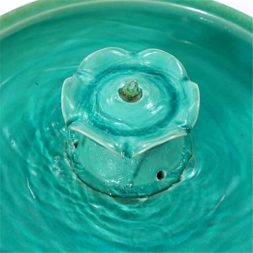 LuxenHome 22" Ceramic Bird Bath Fountain, Outdoor Water Fountain Birdbath | Glazed Jade Green Freestanding Waterfall Birdbath, Build-in LED Light and Pump, Garden Fountain for Backyard, Patio