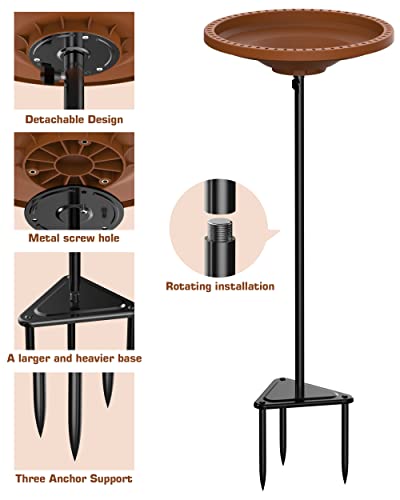 Bird Baths for Outdoors, Detachable Birdbaths for The Garden Clearance, Freestanding Bird Baths for Outdoors Heavy Duty, Bird Bath Bowl Spa & Birdfeeder with Metal Stake Stand, Circle Shape (Brown) - color: Brown