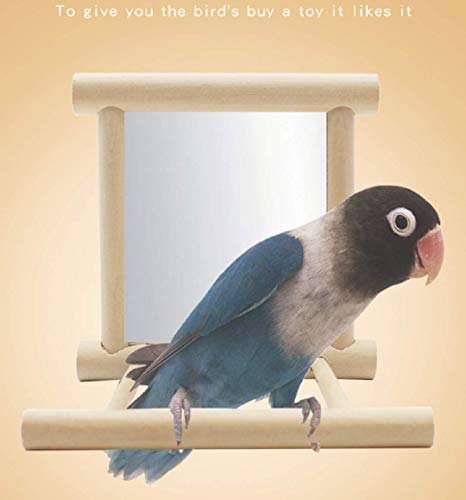 Birds Mirror for Cage,Parrot Hanging Swing with Mirror,Natural Wooden Play Mirror Pet Bird Cage Accessories with Metal Hook