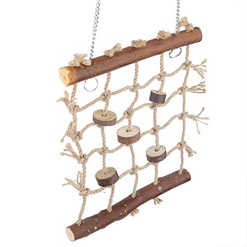 Bird Rope Climbing Net Swing Hanging Toy Bird Swings Net, Wooden Ladder Swing Hammock with 2 Hooks and Woven Rope for Finches Climbing Chewing Pet Cage Hanging Toy