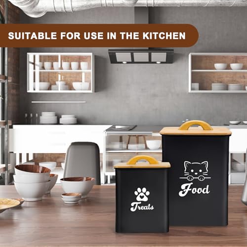 Cat Food Storage Container with Scoop, 2PCS Cat Food Storage Container with Lids Airtight, Cat Treat Jars for Kitchen Counter-7+3Lbs, Cat Cookie Jar for Storage, Black - color: Black