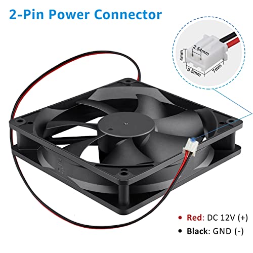GDSTIME 120mm x 25mm 12V 2Pin Computer Case Cooling Fan Dual Ball Bearing | for Ice Maker, Wine Cooler, Power Supply, RV Fridge, Quartz Heater - 2500 RPM, 120x120x25mm, 12 Volt DC Brushless PC Fans - size: 120x25mm