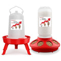 2-in-1 Chick Starter Set: 0.3 Gal Feeder & 0.4 Gal Waterer Red | Chick Feeder and Waterer with Adjustable legs, Anti-drowning, Anti-tip and Hanging Hooks Design for Baby Chicks - color: Red
