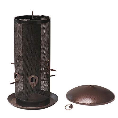 Nature's Rhythm Metal Hopper Bird Feeder Two Chambers，Heavy Duty Mesh Metal Dual Seed Compartments Outdoor Hanging Wild Bird Feeder with 10 Feeding Ports,10lbs Seed Capacity