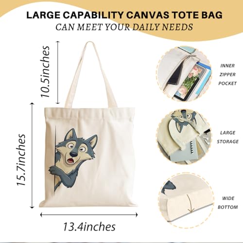 Cartoon Canvas Tote Bag, Gifts for Women Men Birthday Christmas Reusable Tote Shoulder Bag for Grocery Shopping 01 - color: Wolf 468