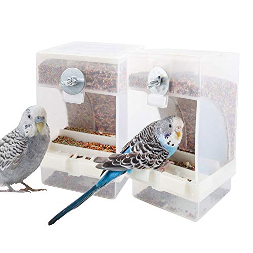 PINVNBY 2 PCS No Mess Bird Feeder, Automatic Bird Feeder for Cage, Seed Food Container Cage Accessories for Parrot Budgerigar Canary Cockatiel Finch Parakeet Green Cheek Conures Parrotlets Lovebirds