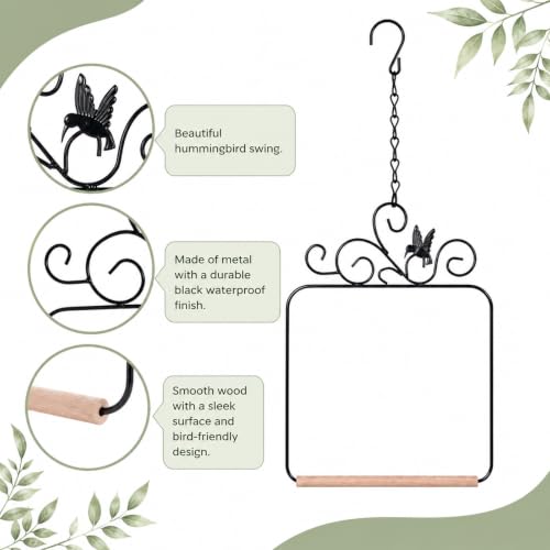Grevosea Hummingbird Swings and Perches, Metal Frame Hummingbird Perch with Wooden Dowel and Hanging Chain Black Bird Swing for Outdoor Garden Lawn Patio Yard Bird Accessories