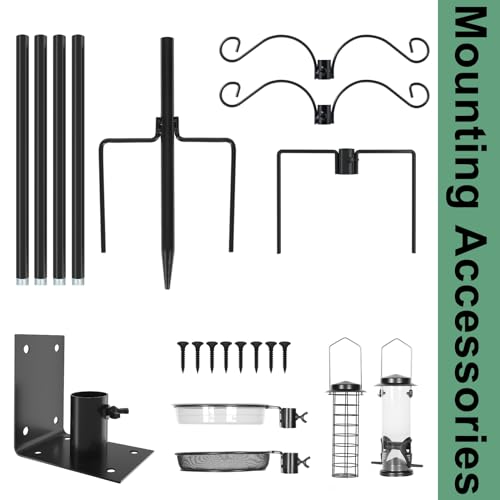 ERYTLLY Bird House Pole Mount Kit 80 Inch 2 Pair Hooks Multi Feeders Bird Bath Feeder Tray - Heavy Duty Adjustable Bluebird Feeder Support Rod Stand Set for Outside, Yard, Garden - size: 80 in with 4 Hooks and Feeders Kit