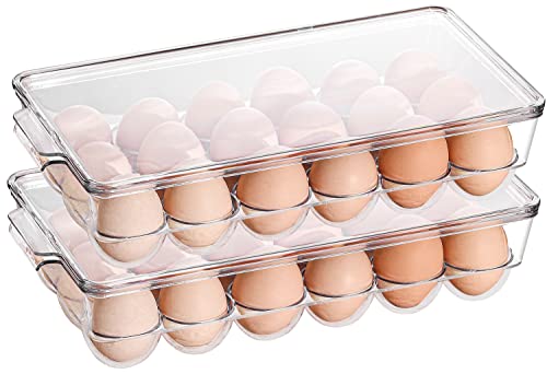 Sooyee 2 Pack Egg Holder for Refrigerator, Plastic Egg Storage Container, Fridge Egg Organizer, Clear Refrigerator Organizer Bins with Lids, Stackable Tray Holds 18 Eggs - size: 2 Pack 18 Eggs
