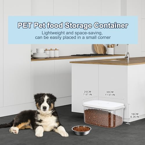 6 lbs Airtight Dog Cat Food Storage Container and Dog Treat Containers BPA-Free, PET Clear Stackable Pet Storage Bin, 1-Cup Scoop, 1-Sponge cleaning brush, Pop Top, With handle, Easy Mobility-Medium - color: White Medium （6L-1Pack)