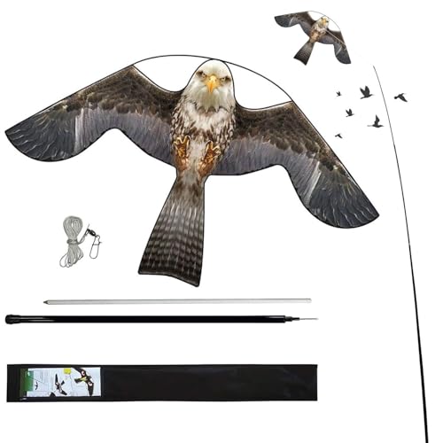 Bird Scare Flying Kite with 4m Pole Has The Effect of Scaring Birds-Type B | Ideal for gardens farms and docks | Keeps birds geese and seagulls away |A kind of hawk deterrent - color: grey