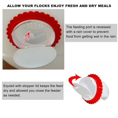 Rainproof Chicken Feeder and Chicken Waterer Set (13 Gallon/60 Pounds) Automatic Chicken Feeder Poultry Feeder Bucket with 10 Ports Chicken Waterer (2.6 Gallon/10L) with 8 Water Cups