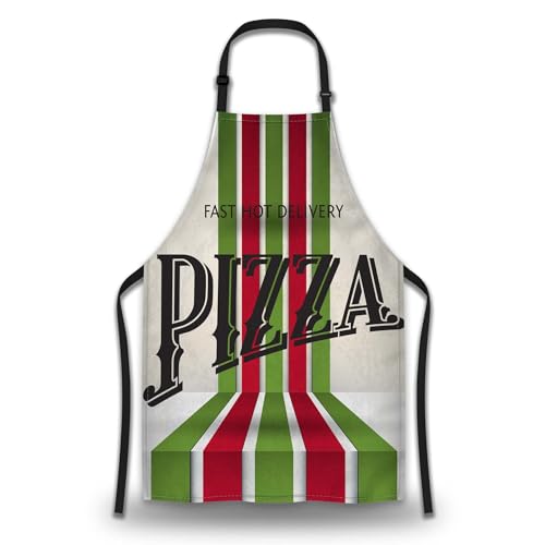 Cute Cooking Apron for Men Retro Pizza Pinafore Aprons for Women for Kitchen Cooking Restaurant BBQ Painting Crafting Gardening 27” (W) x 31” (H), Waterproof Apron - color: Retro Pizza