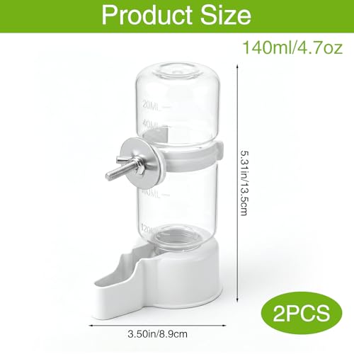 2 Pack Bird Water Dispenser for Cage, Automatic Bird Water Feeder | 4.73 Fl Oz Parakeet Water Dispenser Plastic No Mess Suspended Birds Waterer for Parakeet, Cockatiel, Budgie, Lovebirds