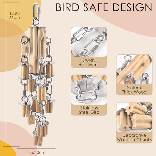 KATUMO Parrot Toys for Large Birds with Detachable Parts, 304 Stainless Steel and Natural Hardwood Chew Toy for Macaw, Cockatoo, African Greys, Medium to Large Parrots, Safe and Durable - style: wooden block