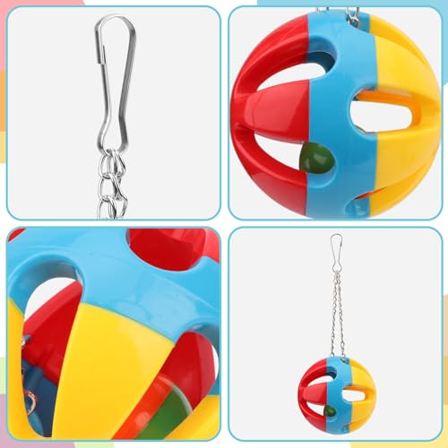 Hypeety Parrot Colorful Ball Toys with Bell Cage Hanging Chewing Ball Toy | With jingle bell inside, durable, chewproof plastic, easy-hanging, for parakeet/conure/cockatiel/small medium bird, 1 ball, B - color: B