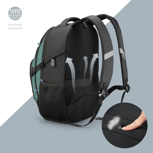 Swissdigital Design Laptop Backpack with USB Charging Port, Travel Backpack Fits 15.6 inches Computer, 31L College School Backpack for Men, Lake Green/Black | SD803-27 - color: Lake Green/Black