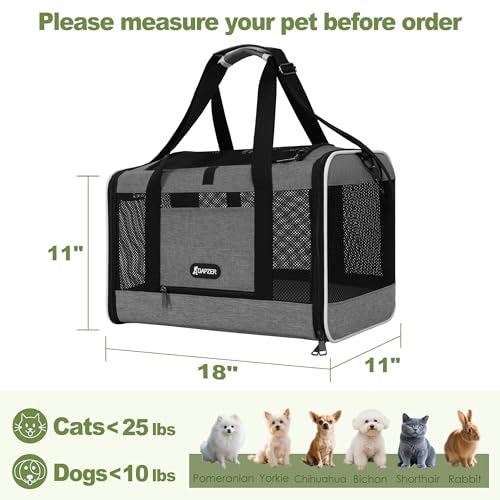GAPZER Cat Carrier 18x11x11 Top Load, Soft-Sided Pet Travel Bag Over 15 lbs | Collapsible Small Dog Puppy Crate 10 Pound, Small Animal Rabbit Kennel Carrying Case, Kitten Mesh Cage Medium Cat Under 25 lb - color: Grey