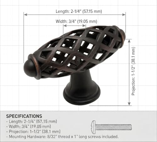 Cosmas 25 Pack 1749ORB Oil Rubbed Bronze Birdcage Knob 2-1/4 Inch Long | Filigree Design | Kitchen, Bathroom & Dresser Hardware