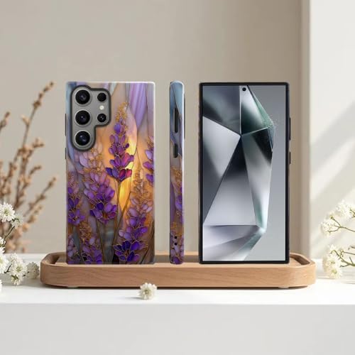 Compatible with Samsung Galaxy S24 Ultra Case,Glossy Case All-Round Protection Shockproof Anti-Scratches TPU Cover,Cases for Man Woman-Stained Glass Lavender in Bloom - color: Stained Glass Lavender in Bloom, size: Galaxy S24 Ultra