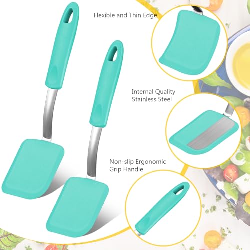 2 Pcs Mini Silicone Cookie Brownie Spatula,Solid Flat,Green | Flexible Kitchen Small Silicone Turner,for Nonstick Cookware, Heat Resistant, No Scratch ,Kitchen Spatula Set for Egg - color: Green