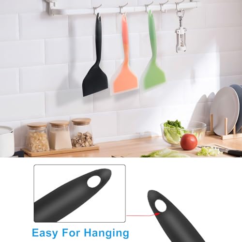 Hitefu 2 Pcs Silicone Spatula Turner, Black | Wide Pancake Flipper, Tamagoyaki Shovel, BPA Free Non-Stick, For Omelette, Pizza, Steak & Fish - color: Black