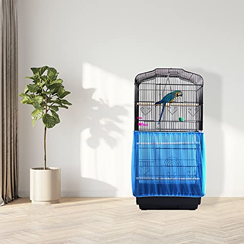 Daoeny Universal Bird Cage Cover, Adjustable Seed Feather Catcher, Soft Airy Nylon Mesh Parrot Net, Birdcage Cover Skirt Sheer Guard for Round Square Cages (Blue) - color: Blue