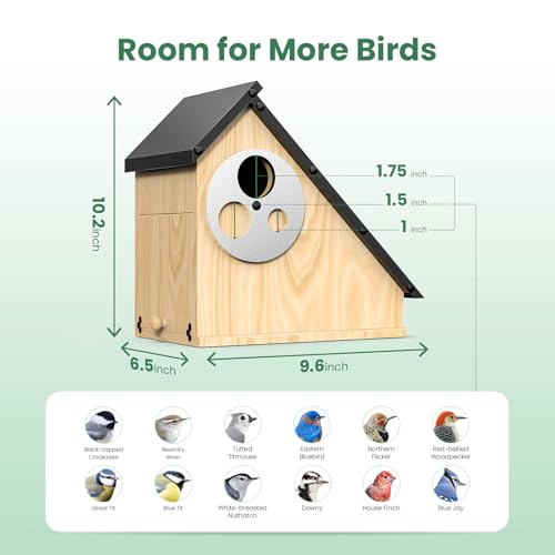 Bird House - Adjustable Entrance Fit All Birds, Outdoor Bird Houses for Outside Weatherproof, Durable Wood Birdhouse for Bluebird, Finche, Wren, Chickadee, an Ideal Backyard Decoration (Iron Roof)