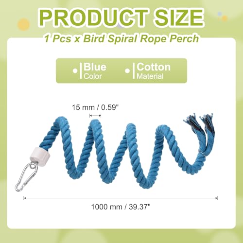 Bird Rope Perch Swing, Spiral Rope Perch Standing Pole Accessory Climbing Swing Paw Grinding 39 Inch, (Blue) Intended for Parrot/Parakeet/Budgies/Cockatiels/Lovebirds - color: Blue, size: 39 Inch