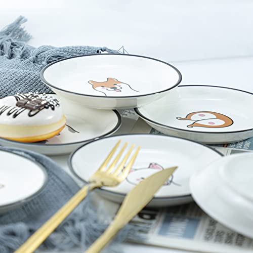 Funny Dogs Head and Butt Pattern Ceramic Sauce Dishes, Seasoning Dishes, Sushi Soy Dipping Bowls, Appetizer Plates, Dessert Plates, Little Cat Bird Feeding Bowls, Set of 6-Dogs-5 Inch - color: Dogs, size: 5 Inch
