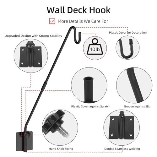 Deck Hook Wall Mount, Heavy Duty Metal Plant Hanger 360° Rotating | Shepherd Bracket For Bird Feeder, Flower Baskets, Lanterns | Extended Arm, Rust-Resistant For Deck, Patio & Garden Use - size: Wall Mounted