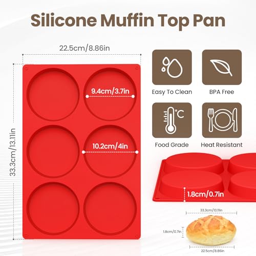 Redfly Silicone Egg Molds for Breakfast Sandwiches 4 Pcs, Non Stick 4 Inch Egg Bites Baking Pans, Jumbo Silicone Muffin Pans for Baking, Round Muffin Top Pan for Whoopie Pie Pan, Hamburger, Fruit Tart - size: 4pcs: 4 inch Jumbo