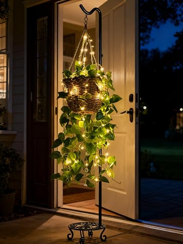 75'' Tall Shepherd's Hook with Base Adjustable Height Indoor Outdoor | Heavy Duty Base,Stable Outdoor Garden Hook,For Hanging Planters,Bird Feeders,Wind Chimes,Lanterns,Lamp