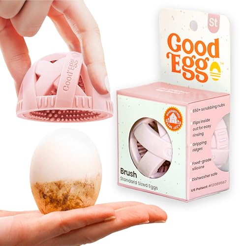 GoodEgg The Original Egg Brush, Silicone Egg Cleaning Brush for Farm Fresh Eggs, Chicken Coop Cleaning Tools, Egg Washer, Chicken Coop Accessories, Standard Sized Eggs, Pink, As Seen On Shark Tank | Patented Silicone Design for Any Size Eggs, Made in the