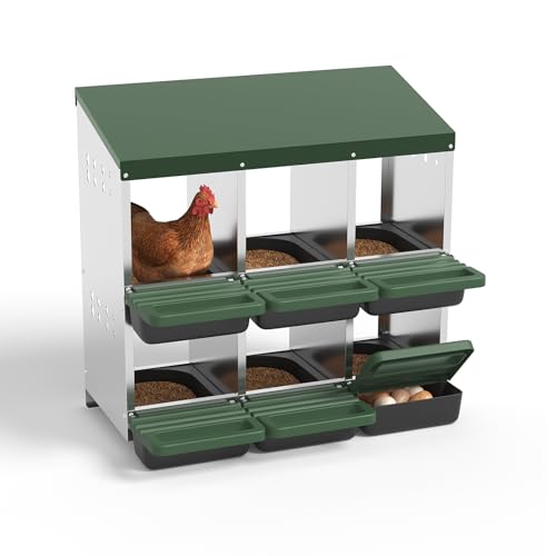 Garvee 6-Hole Chicken Nesting Box with Removable Lid, Metal Chicken Coop with Roll Away Design/Easy Egg Collection/Ventilation Holes, for Chicken Coops, Duck Coops and Hens (Green) - color: GREEN, size: 31.9"L x 20.5"W x 31.1"H
