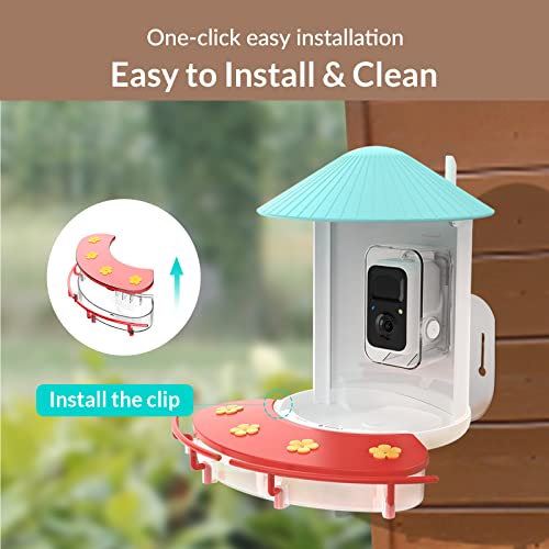NETVUE Hummingbird Feeder Perch, Compatible with Birdfy, Attract Hummingbirds, 18.3 oz Capacity, 2 in 1 Bird Feeder, Ideal Gift for Hummingbird Lovers