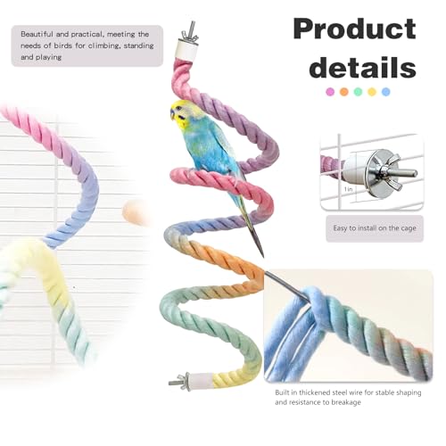 3pcs Bird Cage Climbing Rope Toys, Gradient Colorful Bird Rope Perch Stand, Bendable Cage Climbing Rope, Bird Cage Accessories, Suitable for All Birds (9.8''+15.7''+39.3'') - color: A