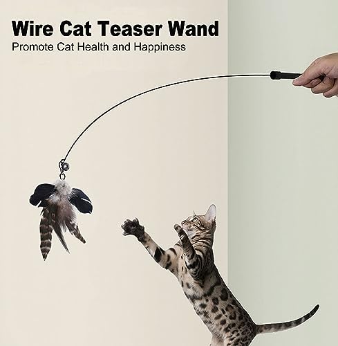 Yauende Cat Feather Toys, Indoor Cat Interactive Toys, 2 PCS Flexible Wire and 5 PCS Cat Feather Toys, for Bored Indoor Cats, Indoor Cat Chase Toys