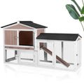 Chicken Coop with Run for 2 Chickens, Outdoor Wooden Hen House with Leakproof Pull-Out Tray, Weatherproof Roof, 6 Access Doors-Brown