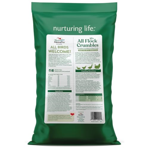 Manna Pro All Flock Crumbles with Probiotics, Chicken & Duck Food, 25 lb | Complete Feed for Mixed Flocks, 16% Protein, Chicken & Duck Feed, Added Probiotics for Digestion, Easy-to-Eat Crumbles - size: 25 Pound (Pack of 1)