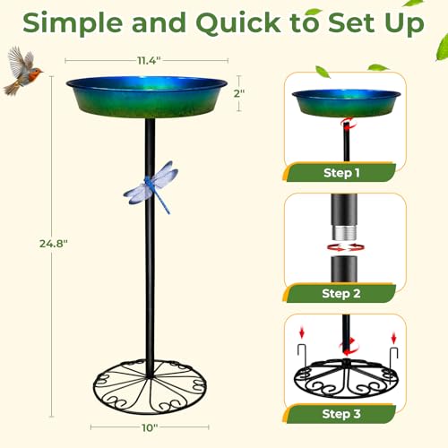 Birdbath for Outside 25'' Height Freestanding Birdbath Bird Feeder with Sturdy Base Gradient Color Outdoor Pedestal Bird Bath for Outdoor Garden Patio Backyard Lawn Decor Gift for Bird Lover - color: Gradient