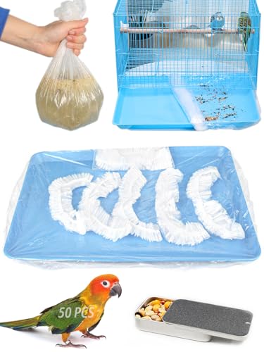 50 Pcs Large Disposable Bird Cage Liners, 34'' X 22'' Plastic Parakeet Cage Liner Bag Birds Cage Tray Liners Universal Film Bird Cage Accessories for Finches Canaries Cockatiels Birdcage - size: 50PCS