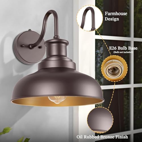 Dusk to Dawn Outdoor Barn Lights Outdoor Wall Sconces Farmhouse Exterior Wall Mount Light Vintage Outside Lighting Fixture Industrial Bronze Lantern for Porch Garage Shed Patio, 2 Pack - color: Orb+Gold, size: 12DDRZ007-2 PACK(Dusk to Dawn)