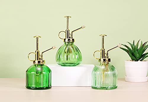 Glass Plant Mister - 6.5" Green Glass Water Spray Bottle with Gold Top Pump, Small Plant Sprayer for Indoor/Outdoor House Plants - style: Green+Gold B