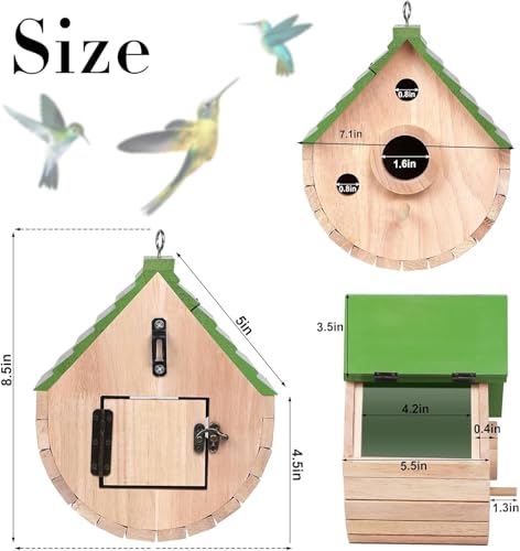 Wooden Bird House for Outside，3Holes Bird House for Bluebird Cardinals Wren Swallow, Hangding Birdhouse in Garder/Balcony/Courtyard Green - color: Green