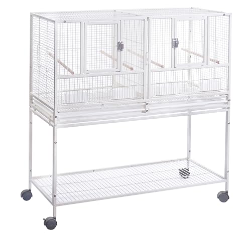 1F/2F/3F Stackable Center Divided Breeder Breeding Bird Flight Double Rolling Cage for Aviaries Canaries Cockatiels Lovebirds Finches Budgies Small Parrots. (White Vein, 1F) - color: White Vein