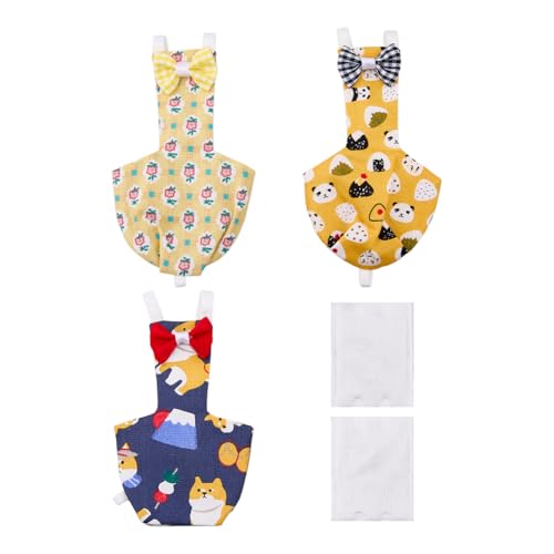 SUPERFINDINGS 3 Pack Bird Diaper Flight Suit Washable Parrot Nappy Reusable Nappy with Sponge Removable 2 Pads Cockatiel Clothes Cute Urine Wet Suit Costume for Parakeet Budgie Canary