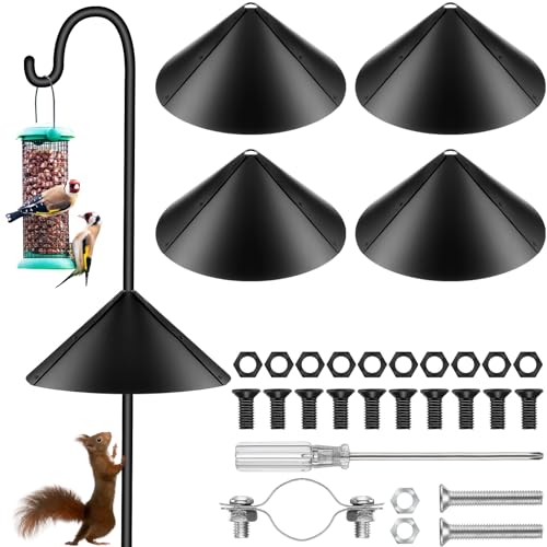 4 Sets 18 Inches Squirrel Baffle for Bird Feeder Pole, Outside Pole Mount House Guard Bird Feeder Baffle for Shepherd's Hook, Preventing from Squirrels, Raccoons(Black) - color: Black