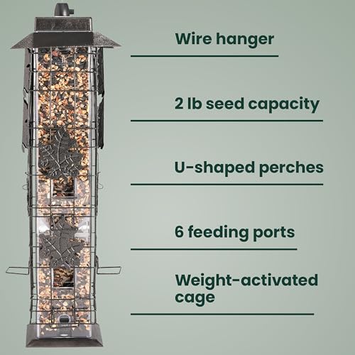 Perky-Pet Squirrel-Be-Gone Bird Feeder, 2 lb Seed Capacity | Weight-Activated Squirrel Proof Bird Feeder, Wild Bird Feeder for Outdoors with U-Shaped Perches and Clear Seed Reservoir