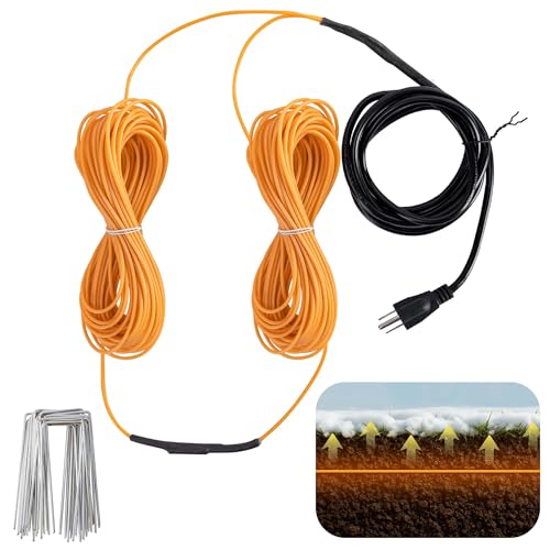 118 Ft Thermostatic Soil Heating Cable, Rubber Plant Soil Heater Cable | Heating Warming Cable with Thermostat and Ground Stake, Plant Soil Heater Cable for Winter Graden Greenhouse Seed Grow - color: 118 Ft